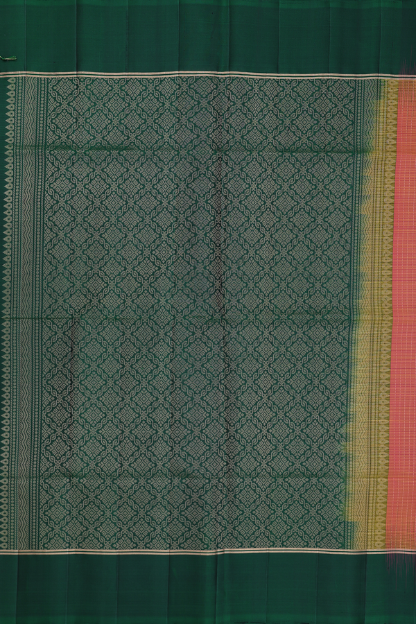 Soft Silk Saree In Coral Orange With Stripes Design