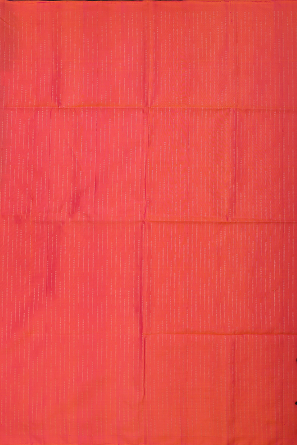 Soft Silk Saree In Coral Orange With Stripes Design