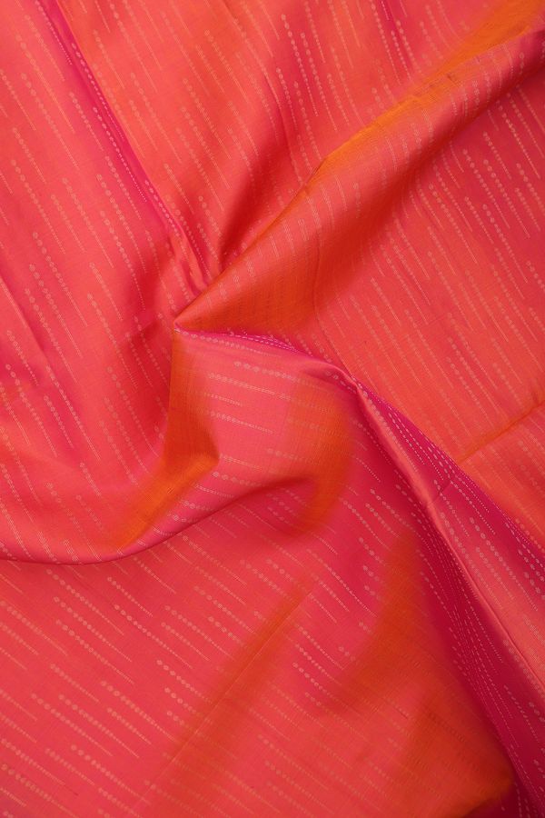Soft Silk Saree In Coral Orange With Stripes Design