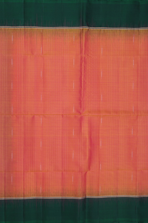 Soft Silk Saree In Coral Orange With Stripes Design