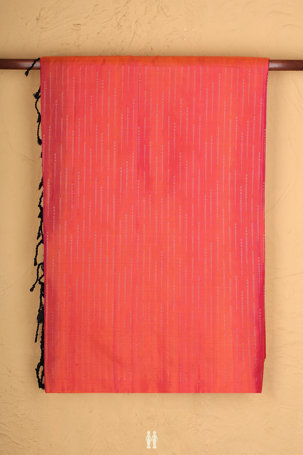 Soft Silk Saree In Coral Orange With Stripes Design