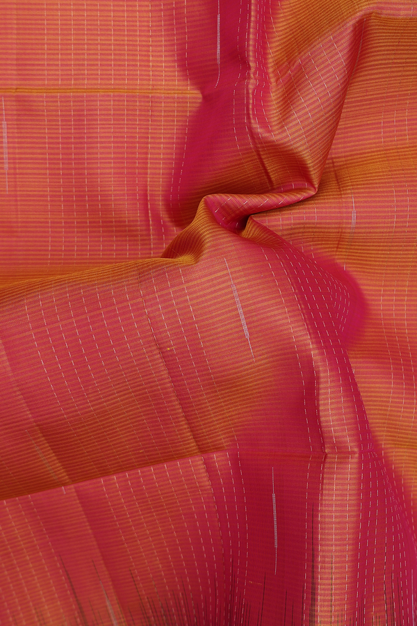 Soft Silk Saree In Coral Orange With Stripes Design