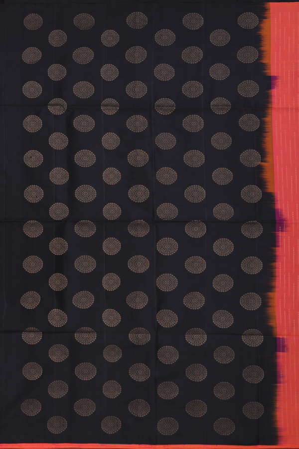 Soft Silk Saree In Coral Orange With Stripes Design