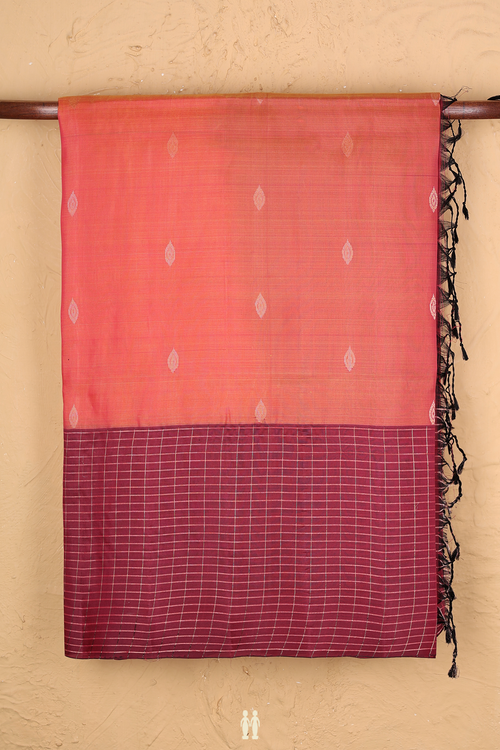 Soft Silk Saree In Coral Orange With Zari Buttas