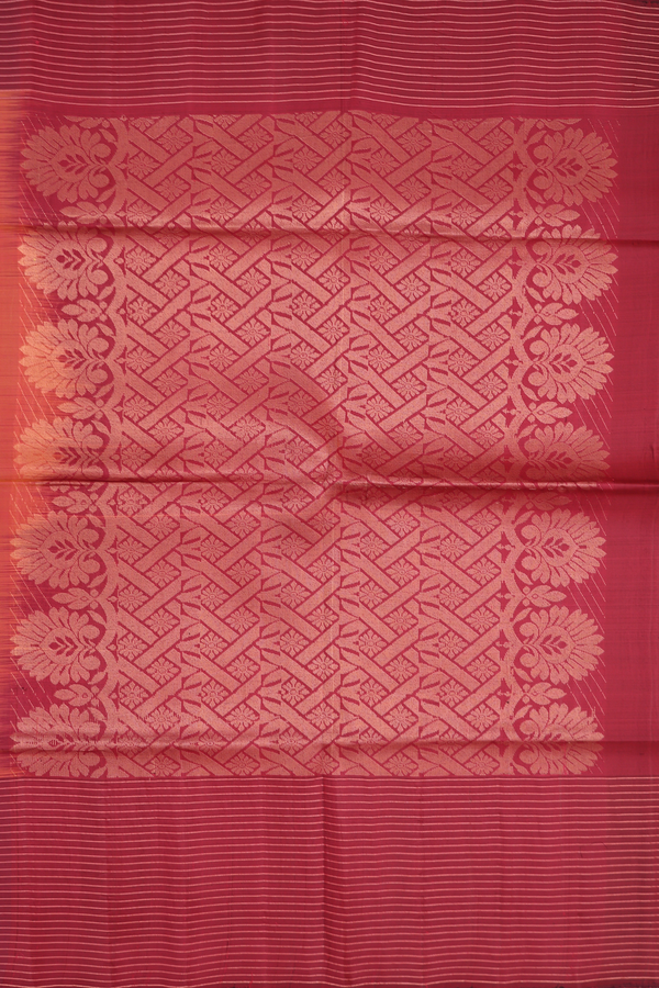 Soft Silk Saree In Coral Orange With Zari Buttas