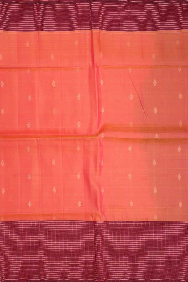 Soft Silk Saree In Coral Orange With Zari Buttas