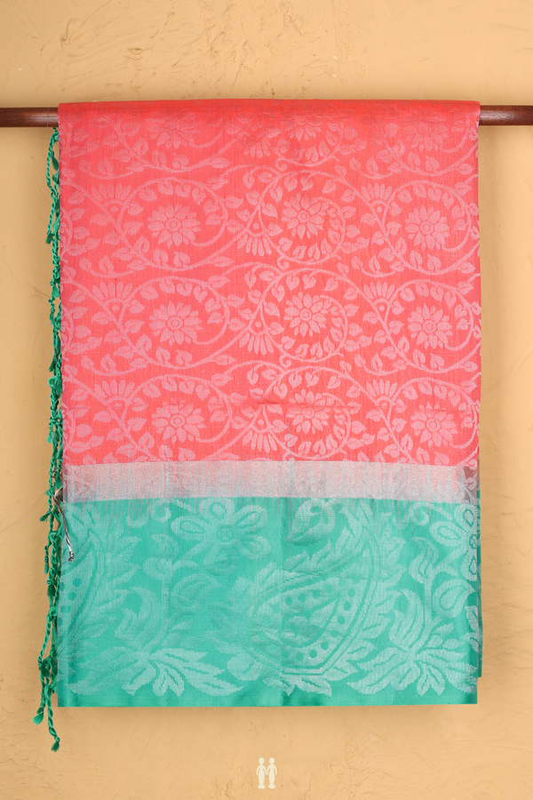 Soft Silk Saree In Coral Pink With Brocade Design