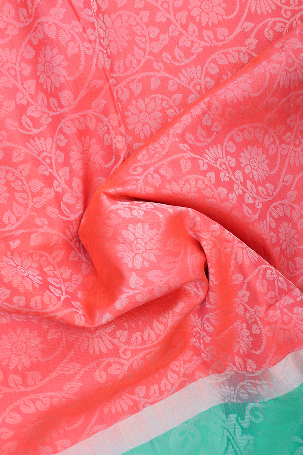 Soft Silk Saree In Coral Pink With Brocade Design