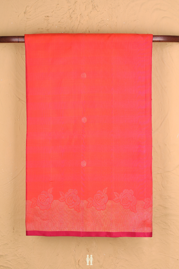 Soft Silk Saree In Coral Pink With Rudraksh Buttas