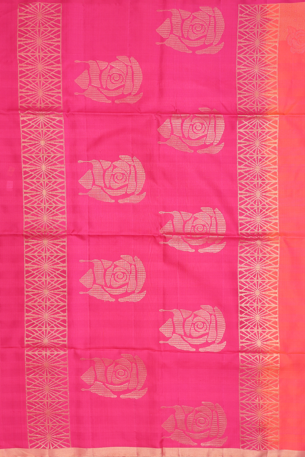 Soft Silk Saree In Coral Pink With Rudraksh Buttas