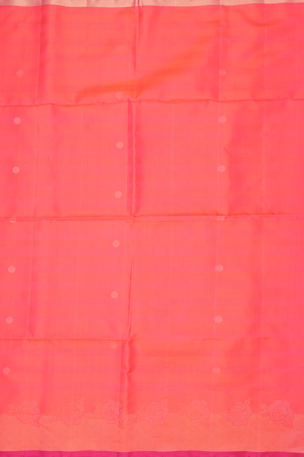 Soft Silk Saree In Coral Pink With Rudraksh Buttas