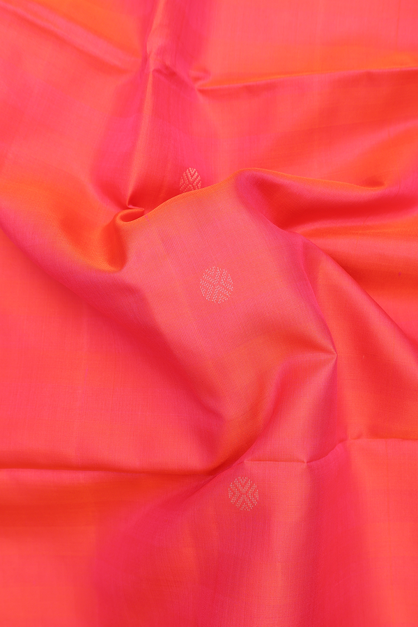 Soft Silk Saree In Coral Pink With Rudraksh Buttas