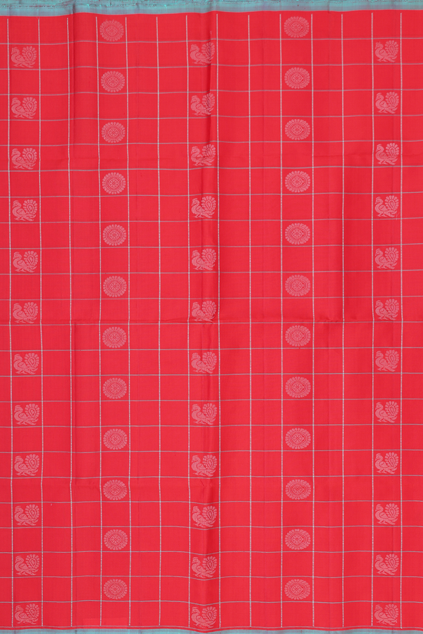 Soft Silk Saree In Crimson Red With Checks Design