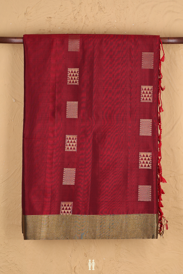 Soft Silk Saree In Crimson Red With Zari Buttas