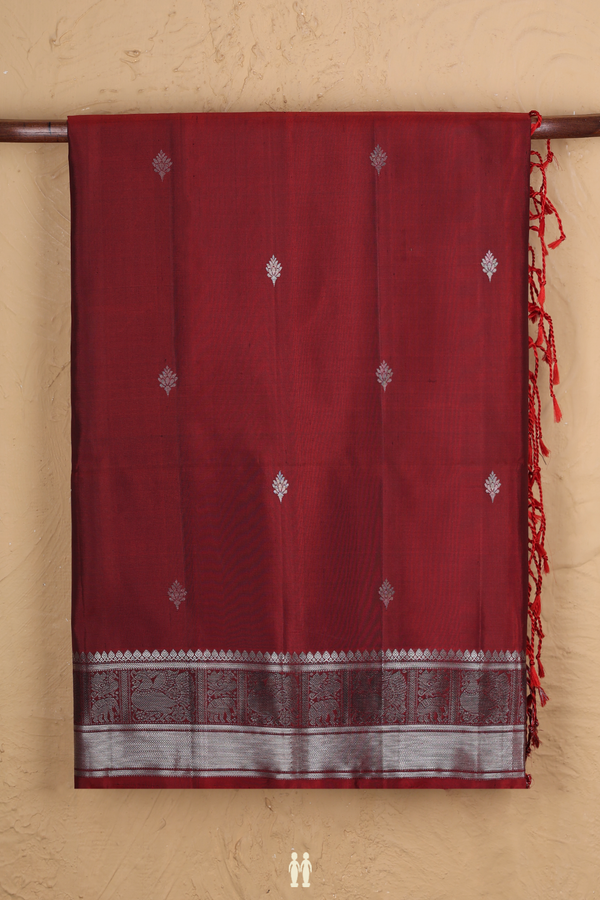 Soft Silk Saree In Rust Red With Zari Buttas