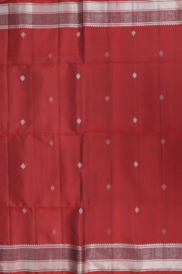 Soft Silk Saree In Rust Red With Zari Buttas