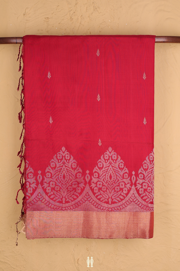 Soft Silk Saree In Crimson Red Zari Buttis