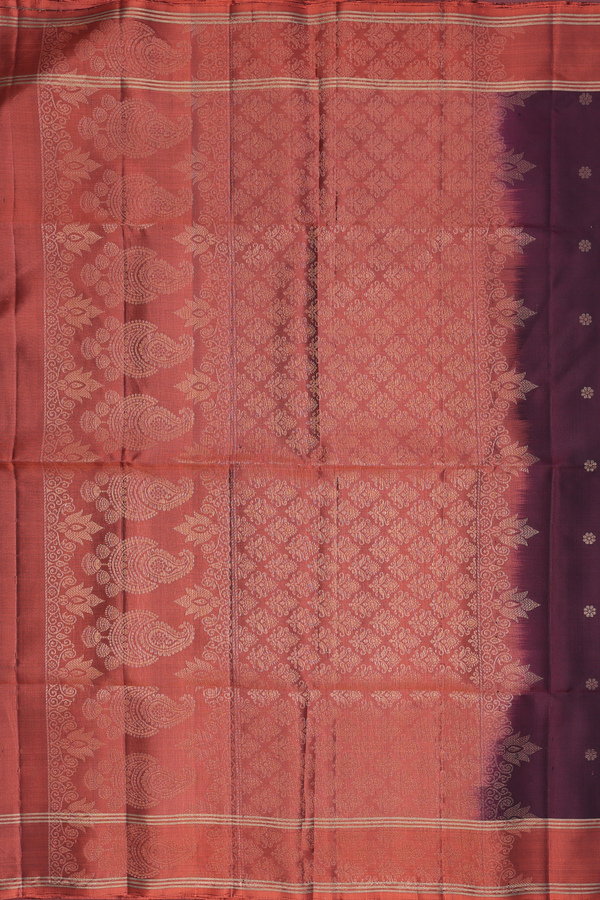 Soft Silk Saree In Dark Brown With Floral Buttas