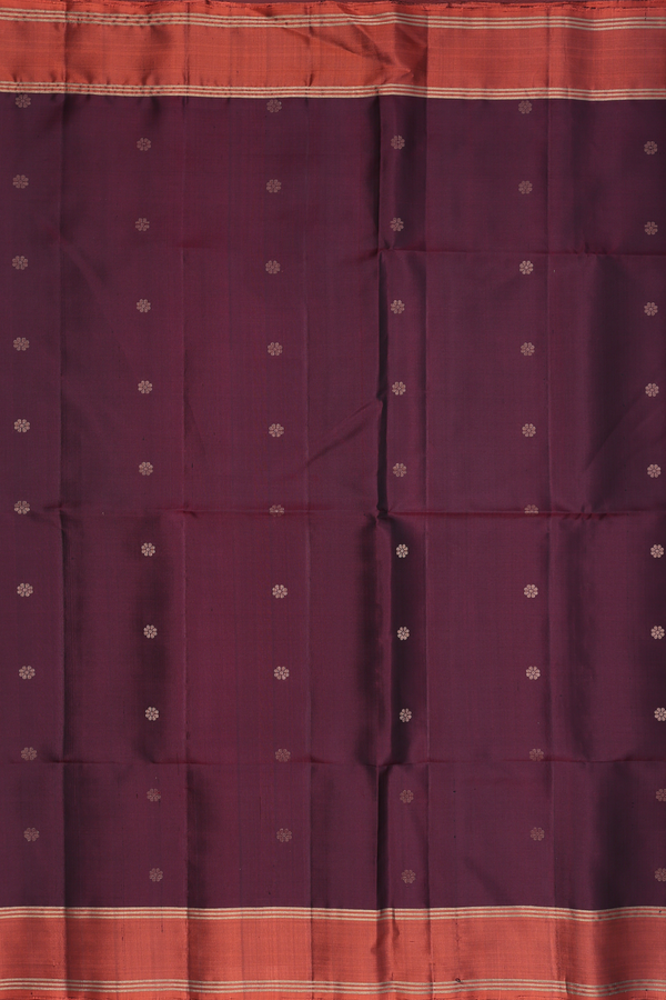 Soft Silk Saree In Dark Brown With Floral Buttas
