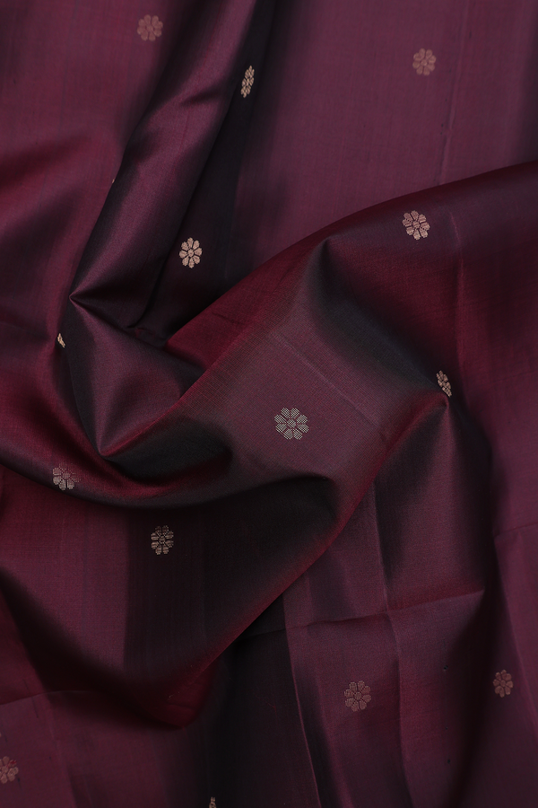 Soft Silk Saree In Dark Brown With Floral Buttas