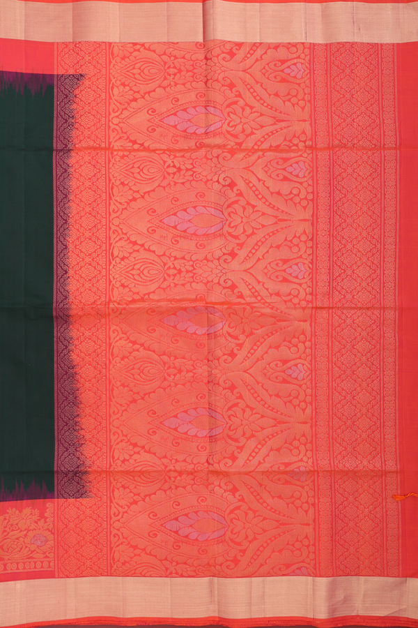 Soft Silk Saree In Dark Green With Floral Buttas