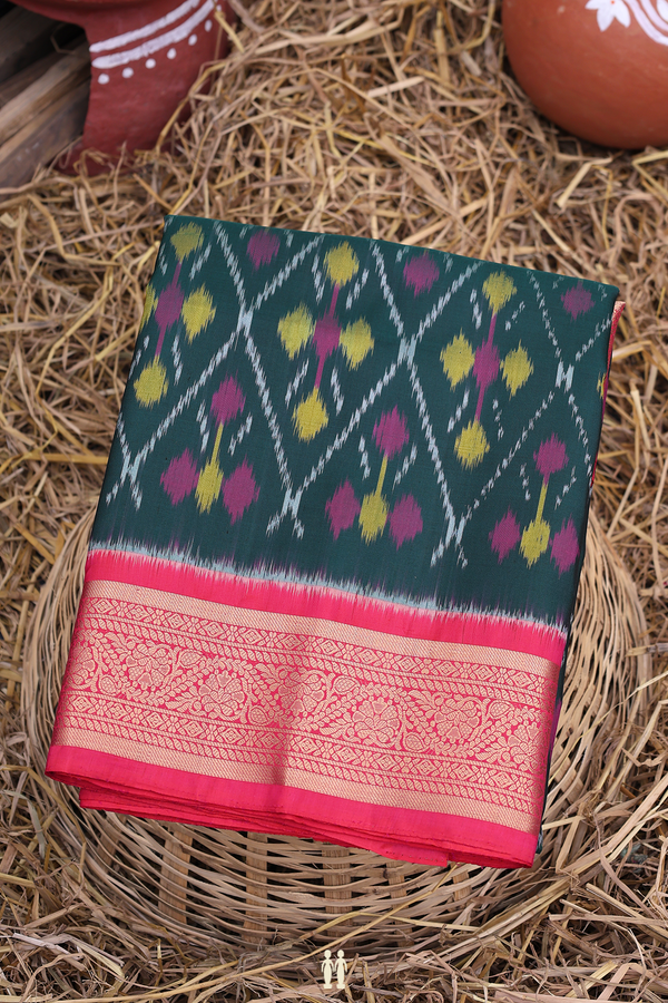 Soft Silk Saree In Dark Green With Printed Design