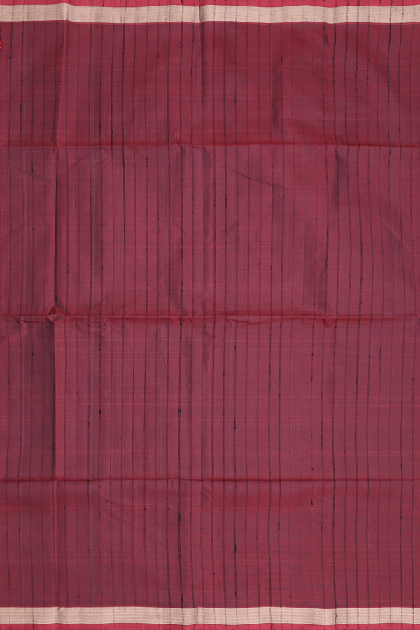 Soft Silk Saree In Dark Maroon With Self Stripes Design