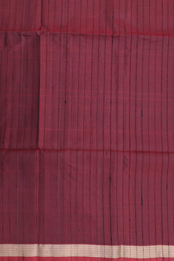 Soft Silk Saree In Dark Maroon With Self Stripes Design