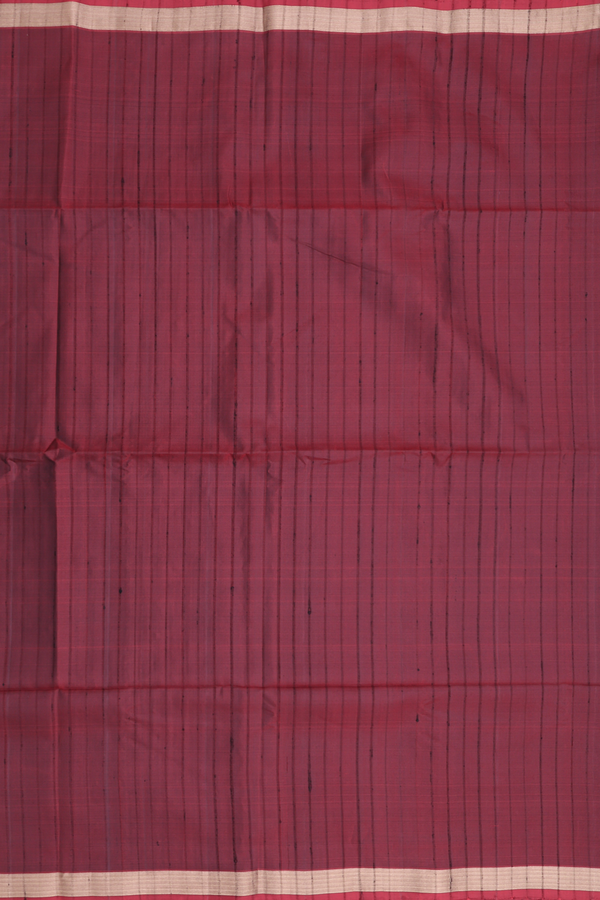 Soft Silk Saree In Dark Maroon With Self Stripes Design