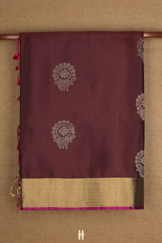 Soft Silk Saree In Dark Maroon With Zari Motifs