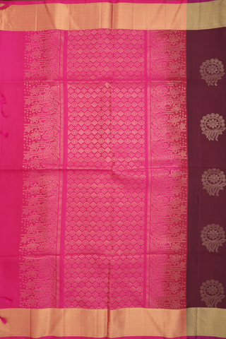 Soft Silk Saree In Dark Maroon With Zari Motifs