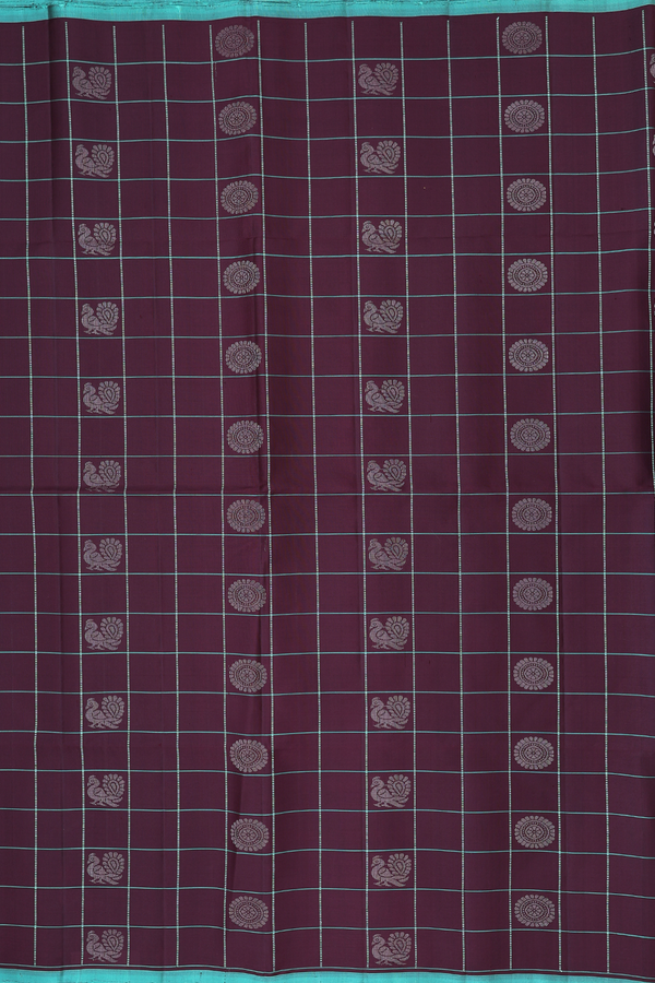 Soft Silk Saree In Dark Oak Brown With Checks Design