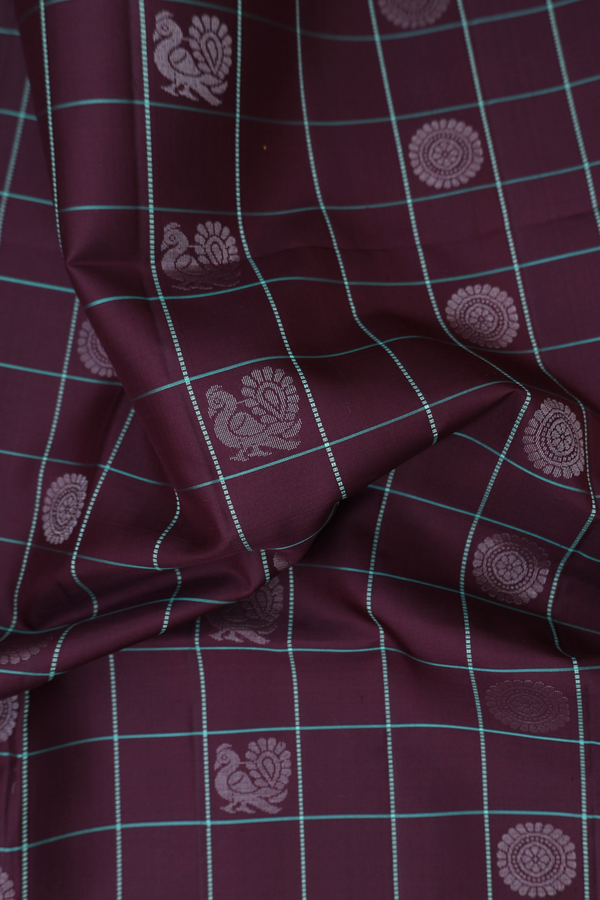 Soft Silk Saree In Dark Oak Brown With Checks Design