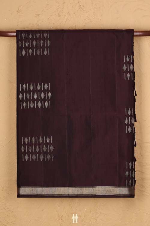 Soft Silk Saree In Dark Oak Brown With Zari Design