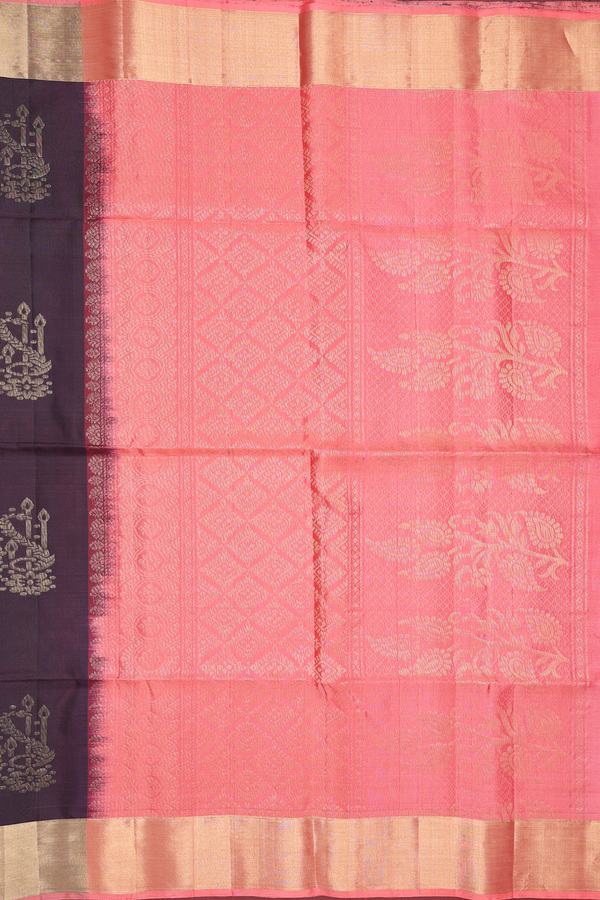 Soft Silk Saree In Dark Oak Brown With Zari Motifs