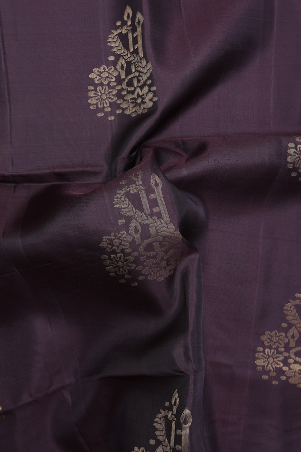 Soft Silk Saree In Dark Oak Brown With Zari Motifs