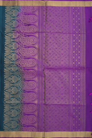 Soft Silk Saree In Dark Pine Green With Floral Zari Motifs