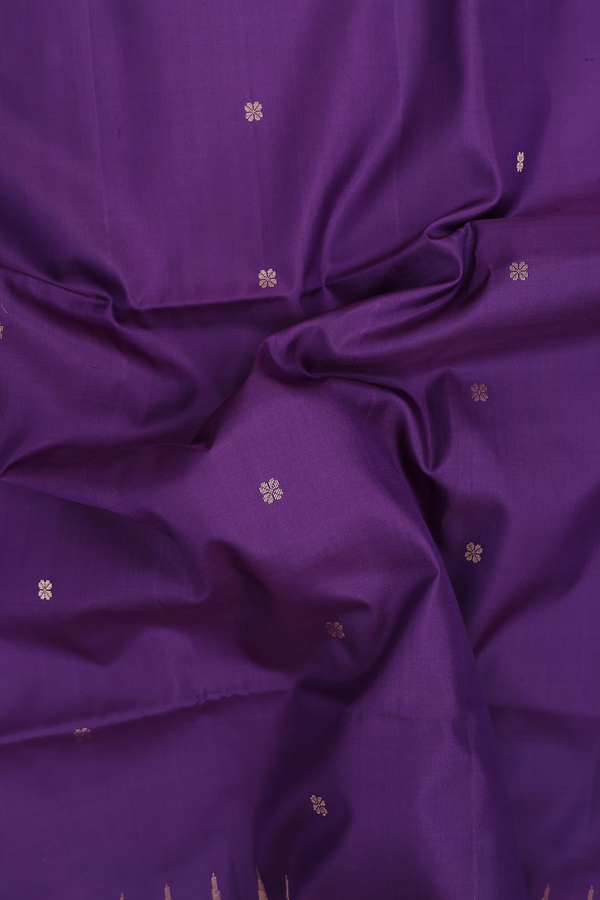 Soft Silk Saree In Deep Purple With Floral Design