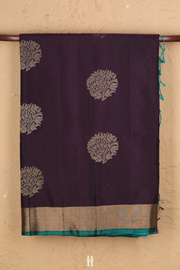Soft Silk Saree In Deep Purple With Floral Motifs