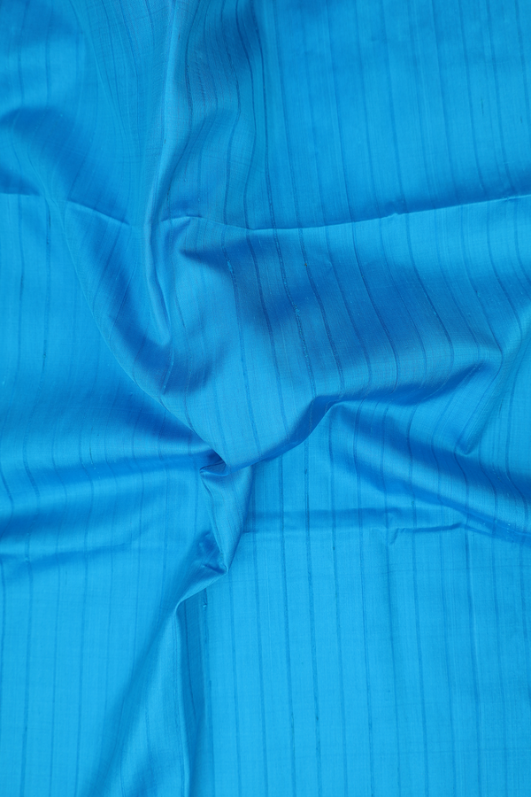 Soft Silk Saree In Deep Sky Blue With Stripes Design