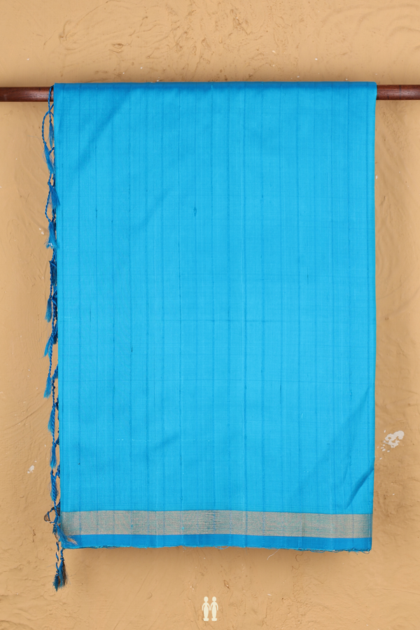 Soft Silk Saree In Deep Sky Blue With Stripes Design