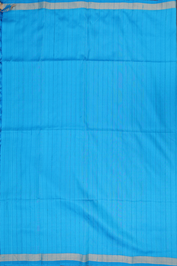 Soft Silk Saree In Deep Sky Blue With Stripes Design