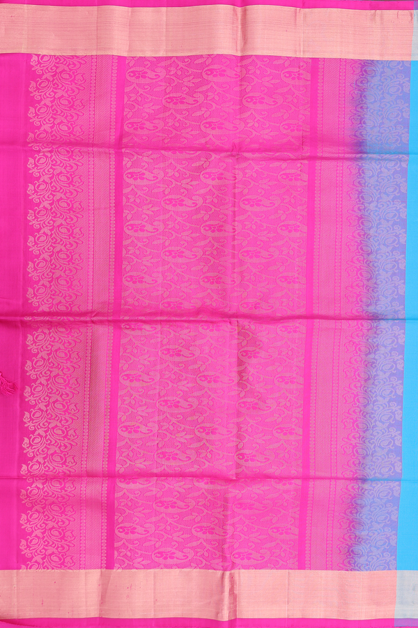 Soft Silk Saree In Deep Sky Blue With Zari Buttas