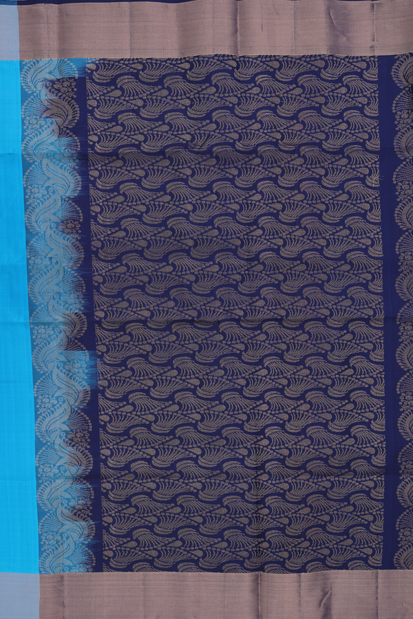 Soft Silk Saree In Deep Sky Blue With Zari Motifs