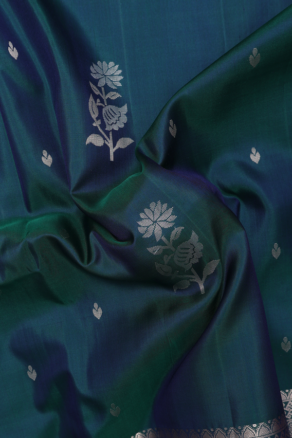 Soft Silk Saree In Dual Tone With Floral Motifs