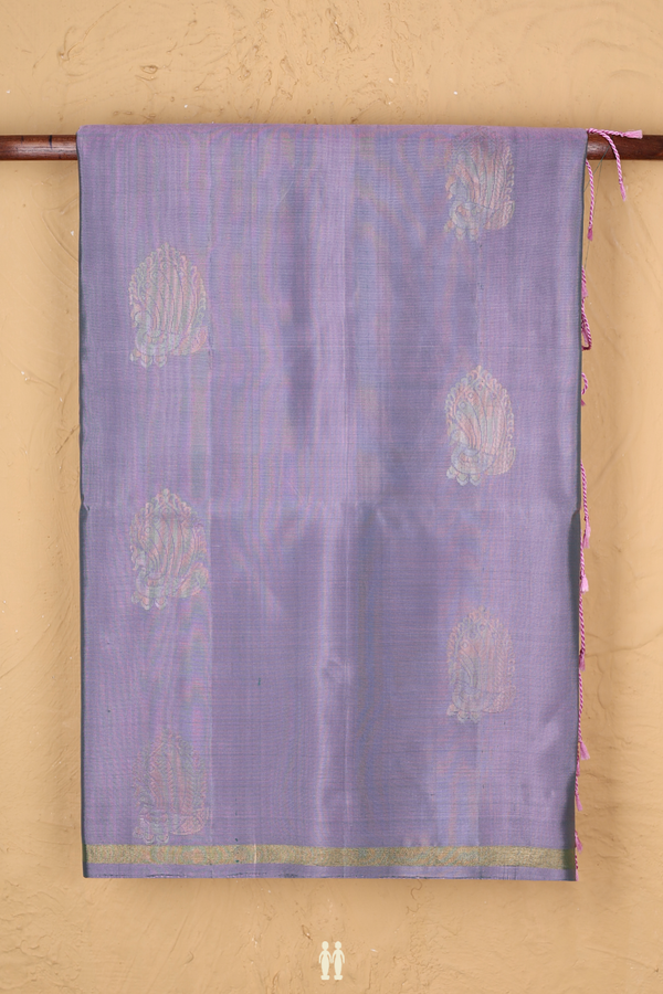 Soft Silk Saree In Dual Tone With Peacock Motifs