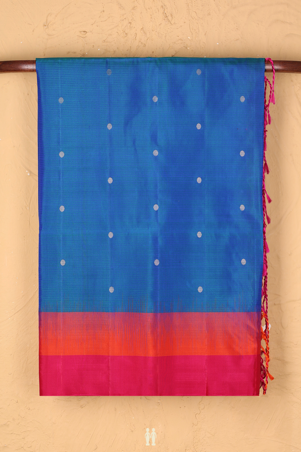 Soft Silk Saree In Blue With Zari Buttas