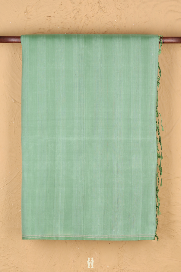 Soft Silk Saree In Plain Dusty Green With Zari Border