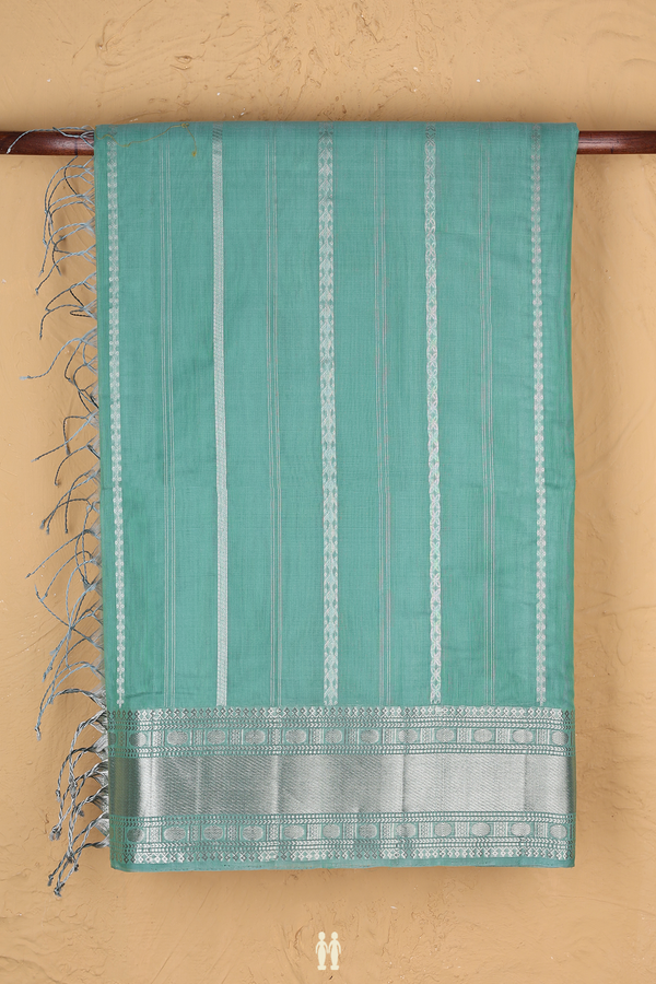 Soft Silk Saree In Dusty Green With Stripes Design