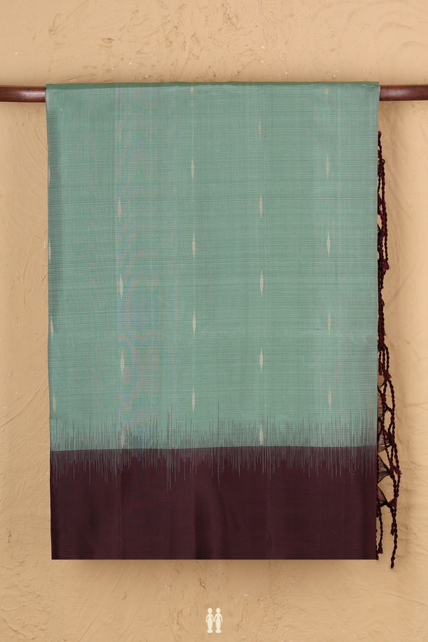 Soft Silk Saree In Dusty Green With Zari Buttas
